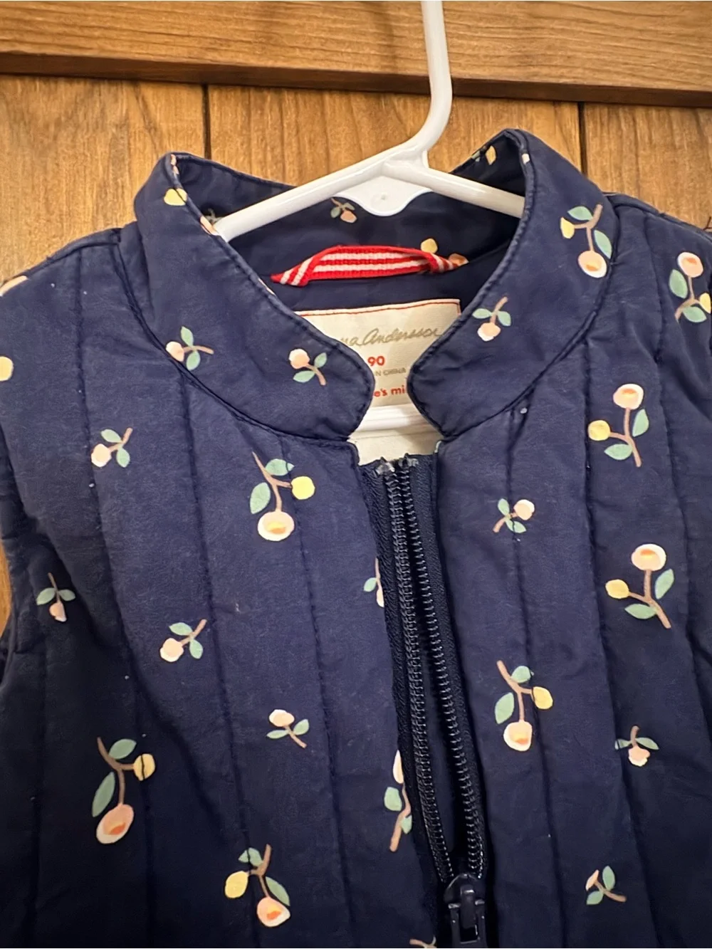 Hanna Andersson Navy Quilted Vest with Cream Floral Print